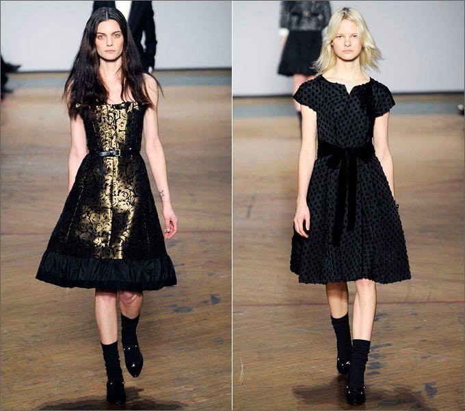 Девушки в черном и золотистом платье от Marc Jacobs в стиле Нью Лук