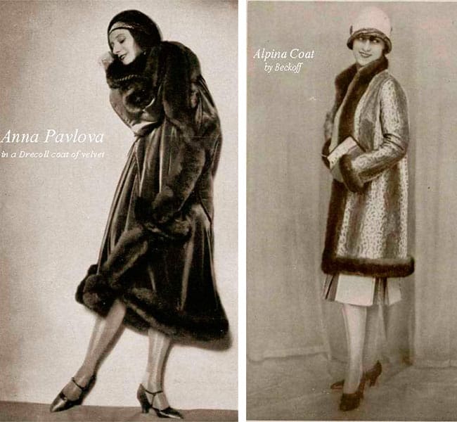 Анна Павлова и девушка в зимних пальто 1927 год