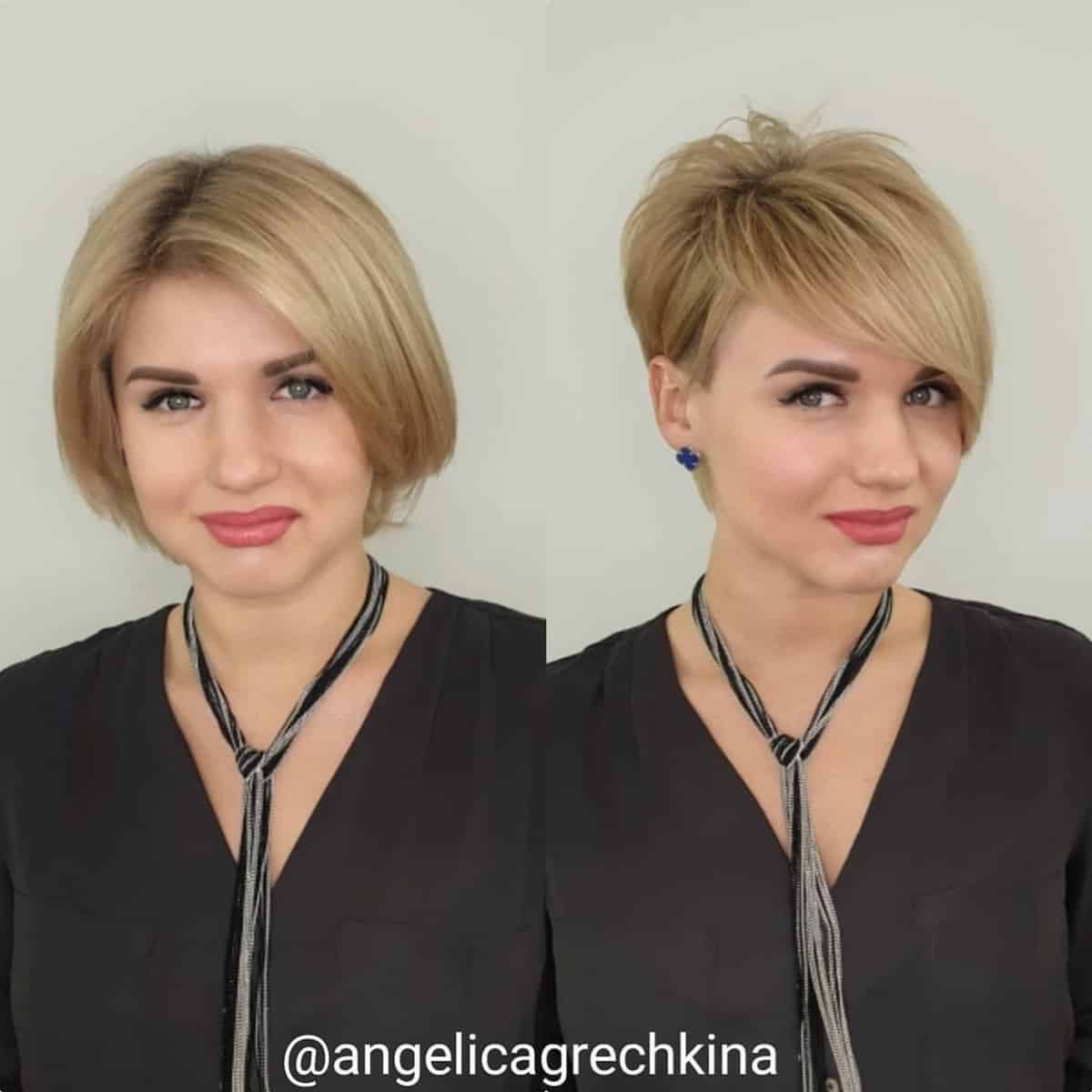 Пикси для круглого лица с черными корнями