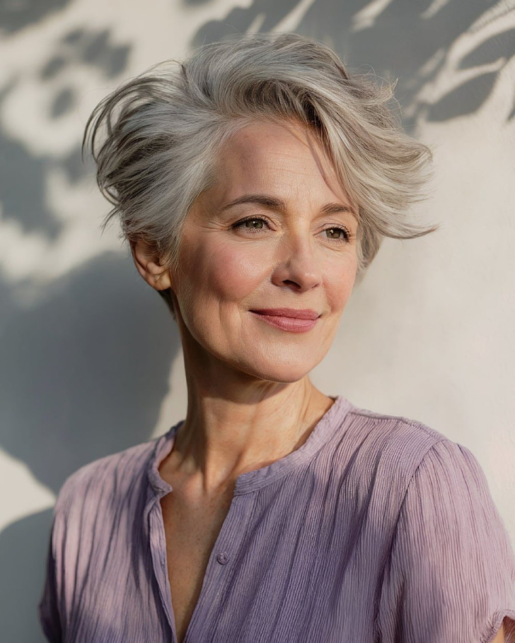 Женщина с пышной стрижкой с челкой и пробором