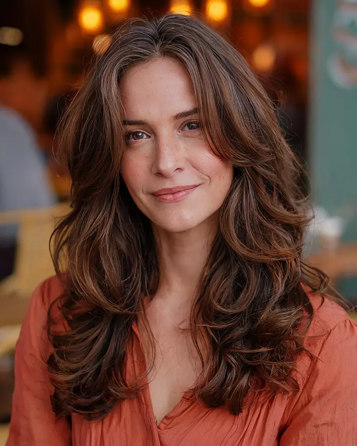 Длинные пышные волосы с пробором