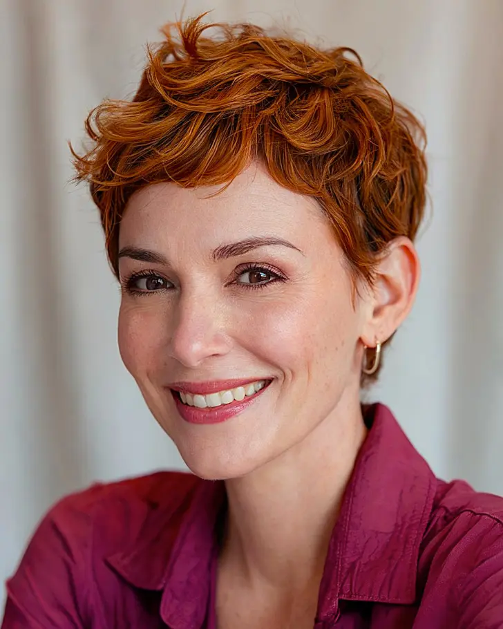 Короткая медная пикси с перьями