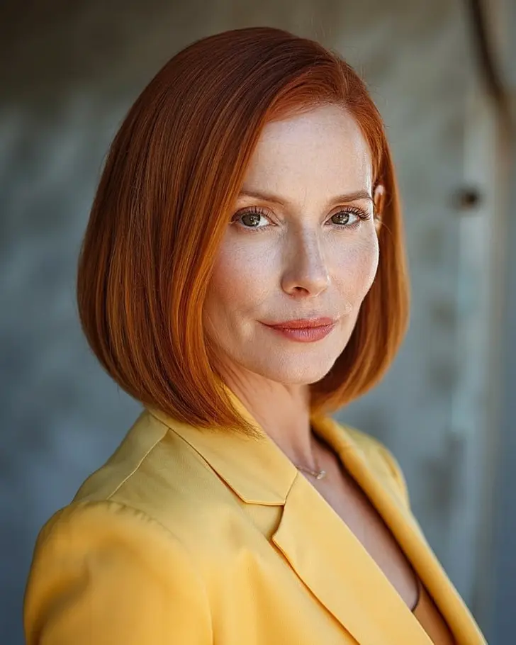 Медный боб на прямых волосах