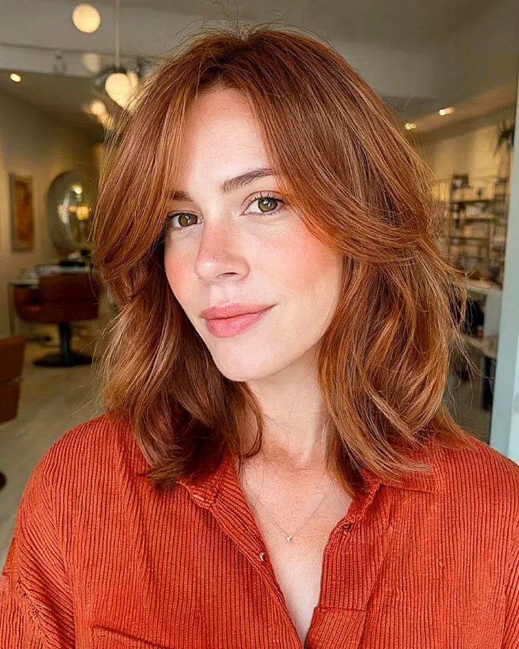 Медный лонг боб с челкой