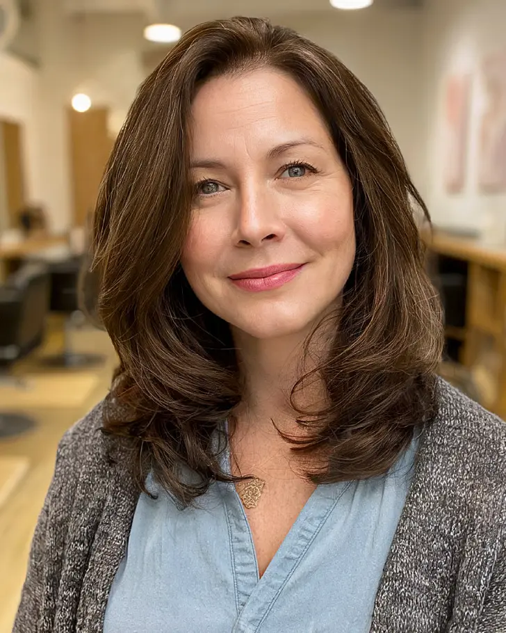 Прическа с челкой и острыми кончиками для круглого лица