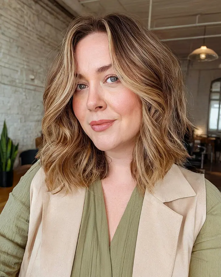 Рваная стрижка на светлых волосах для круглого лица