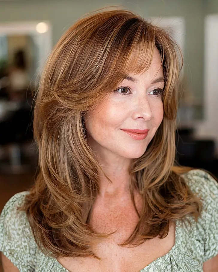 Светлые длинные волосы с челкой шторкой