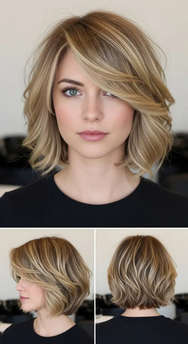 Боб на светлых волосах с косой челкой и перьями