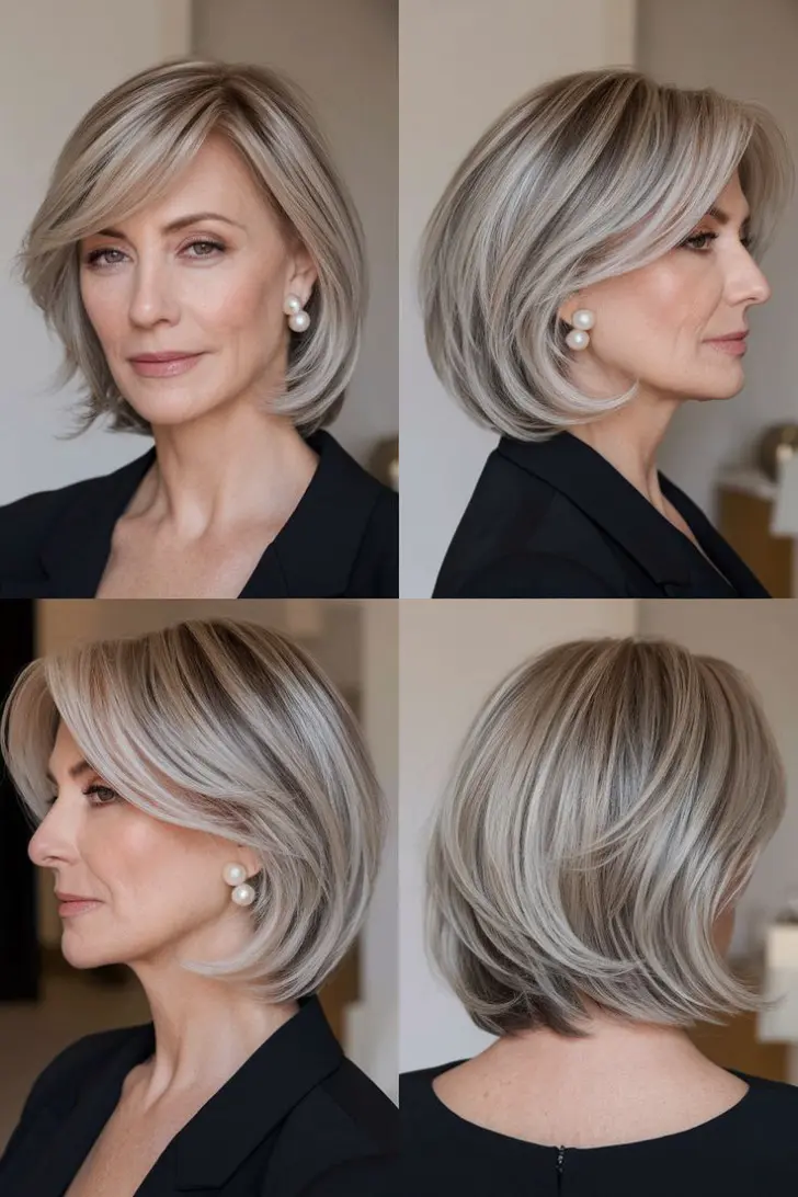 Боб с боковой челкой и асимметричными волосами на затылке