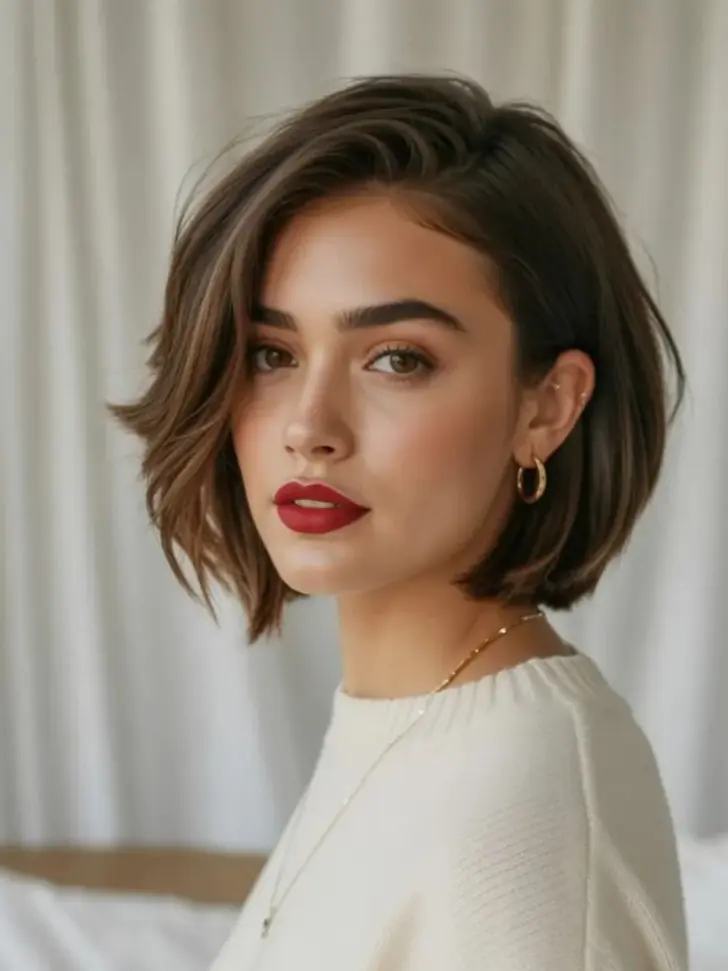 Пышный боб с пробором текстурой и боковой челкой