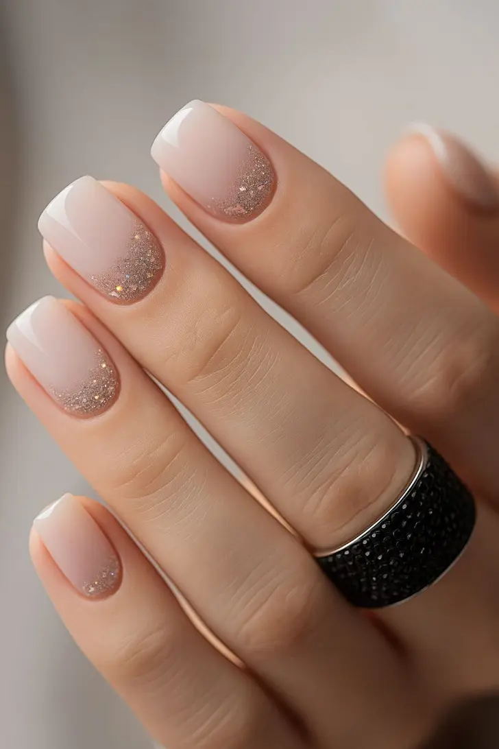 Безупречные ногти в стиле чистого маникюра с легким блеском в лунуле