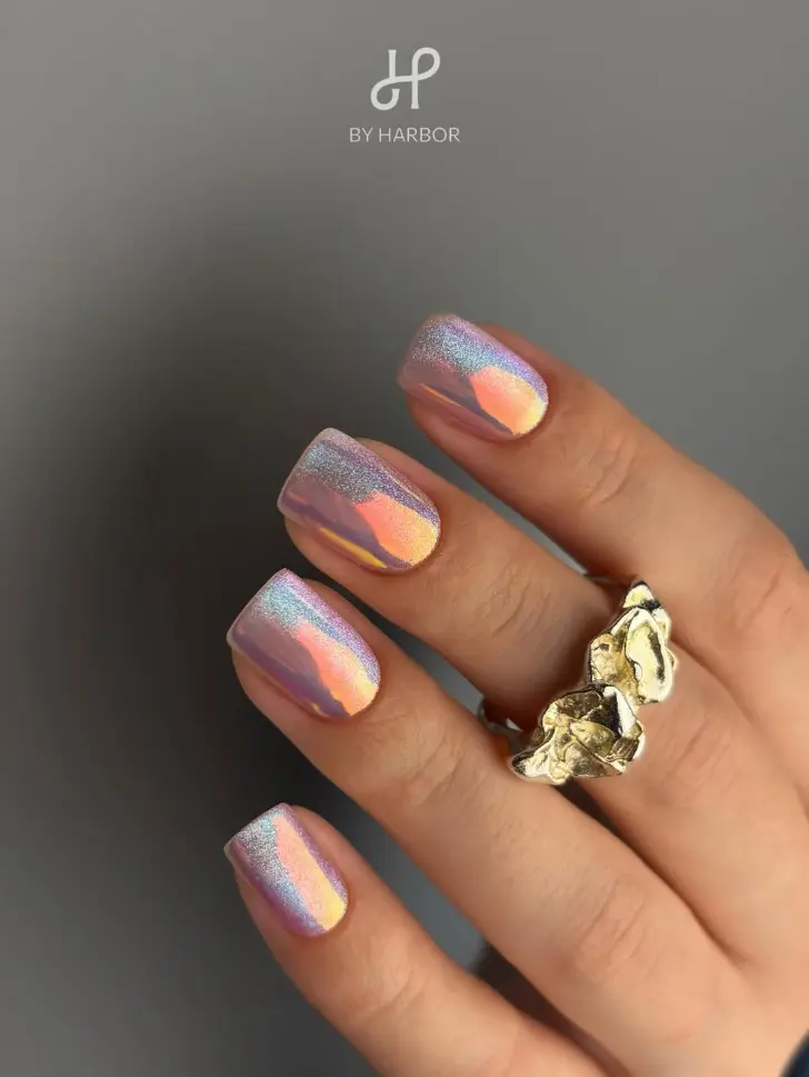 Блестящий короткий маникюр