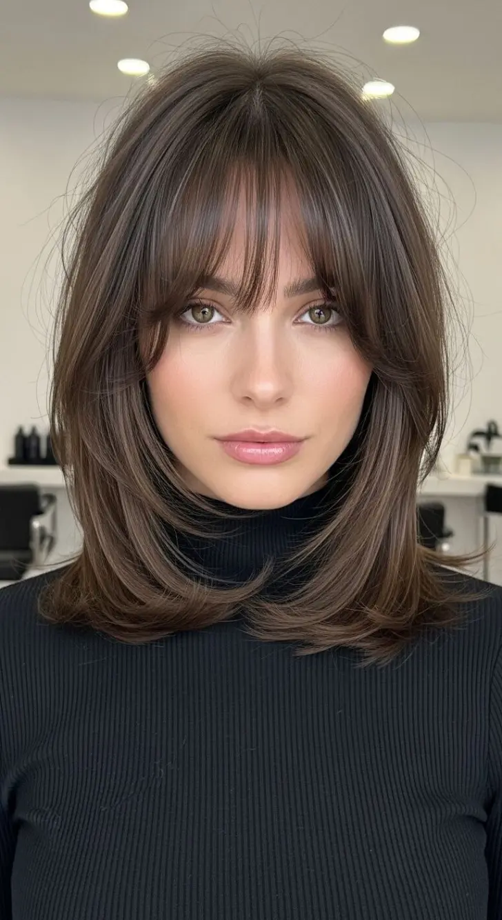 Длинная тонкая челка с элегантной прической