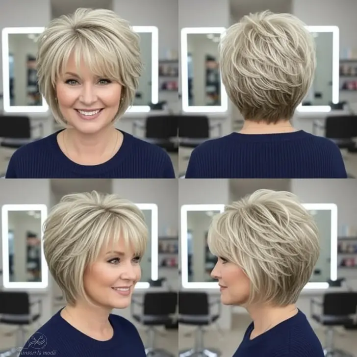 Боб с перьями и высокой макушкой для женщин с полноватым лицом