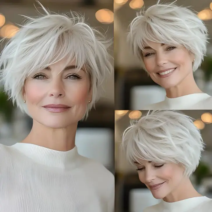 Дерзкая стрижка боб с торчащими прядями для полных лиц