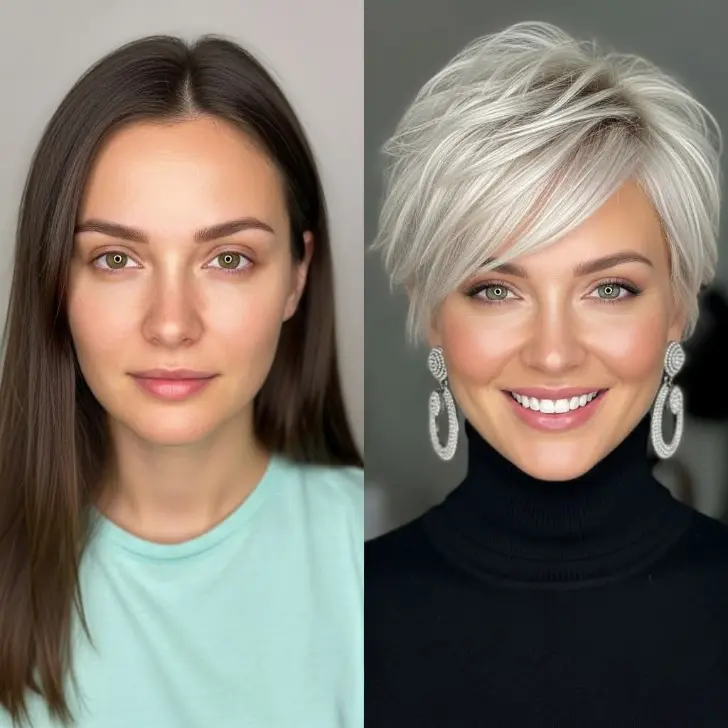 Дерзкая стрижка пикси освежающая волосы с косой челкой и объемом сверху