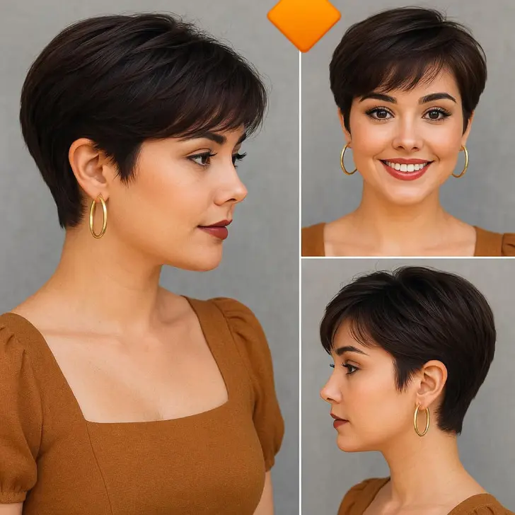 Элегантная короткая пикси чтобы полное лицо сделать более стройным