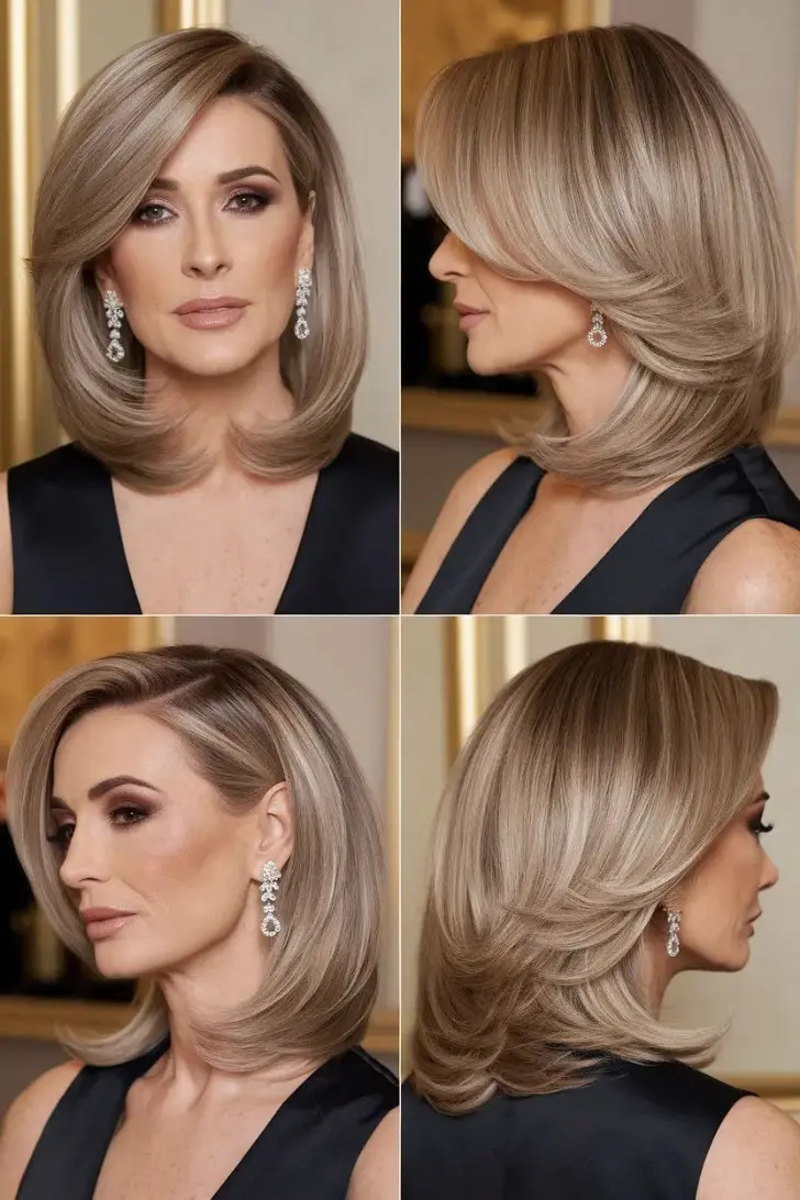 Элегантная прическа стирающая морщины с длинной косой челкой