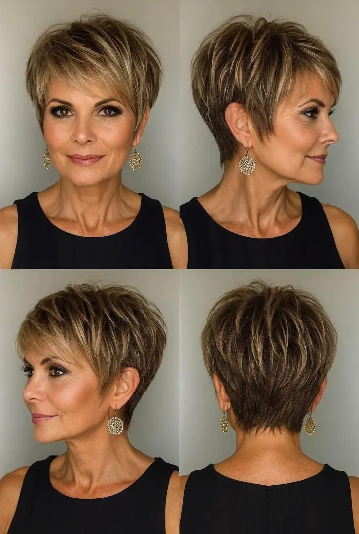 Изящная стрижка пикси с мелированием и аккуратной укладкой