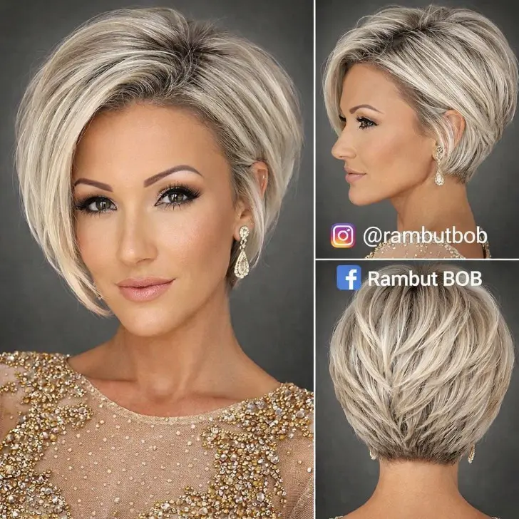 Изящная стрижка с боковым пробором для полноватого лица