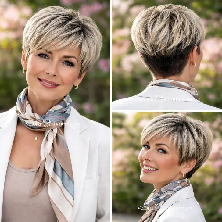 Короткая мелированная стрижка для женщин с полноватым лицом