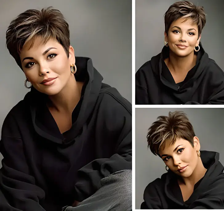 Короткая стрижка с дерзко торчащими волосами для женщин с полноватым лицом