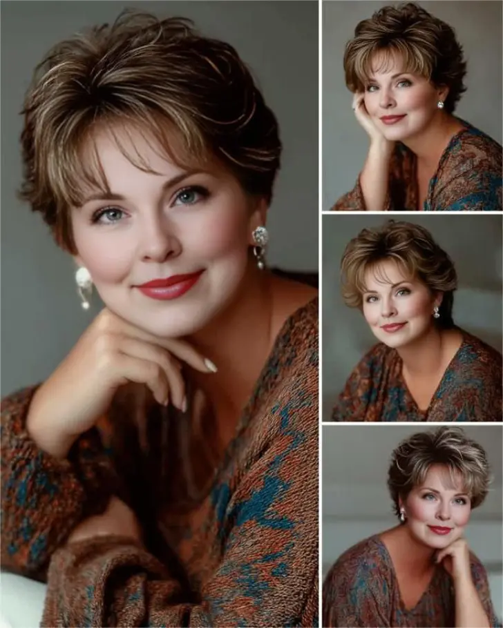 Короткая стрижка с тонкой челкой и объемом для женщин с полным лицом