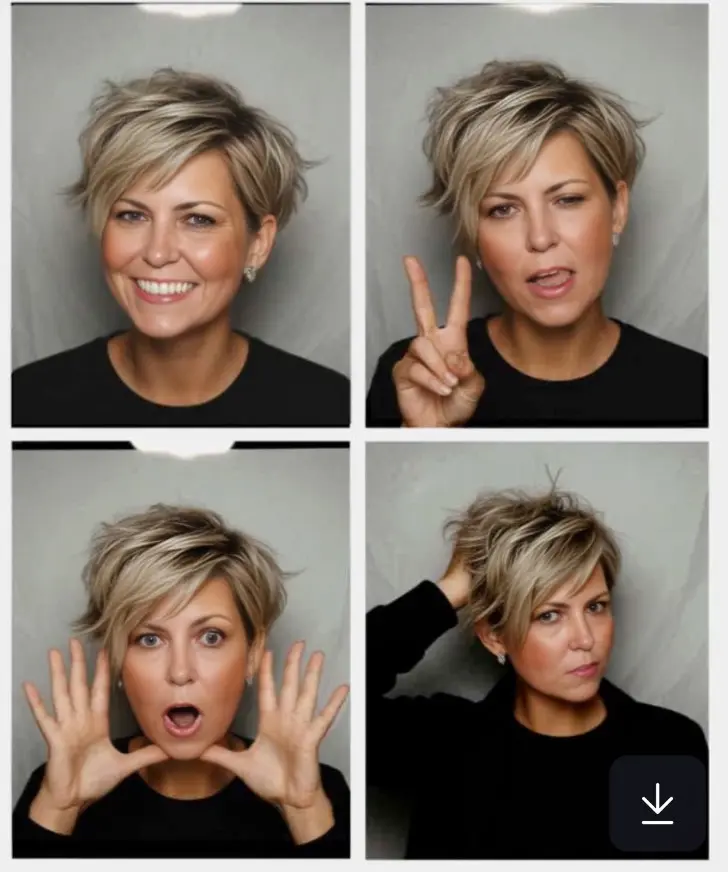 Косая пикси с растрепанной парижской укладкой на светлых волосах