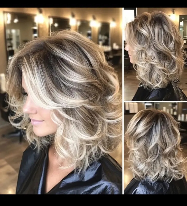 Лонг боб стирающий морщины с волнообразными прядями