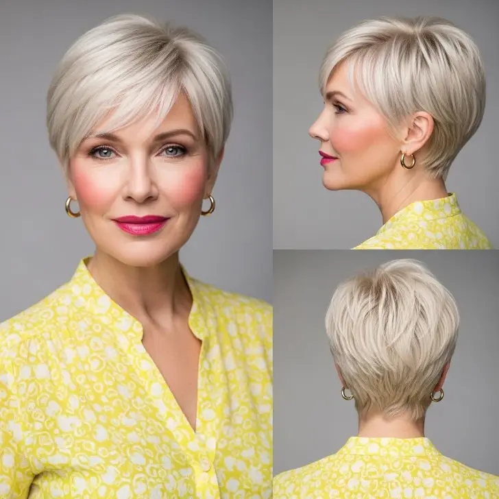 Прическа бикси стирающая морщины с косой челкой