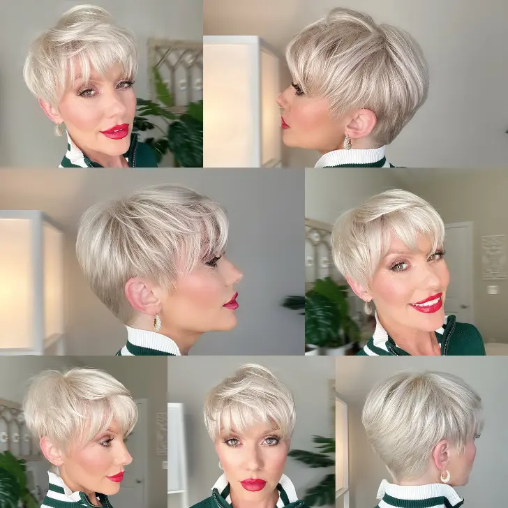 Прическа пикси стирающая морщины с рваной челкой