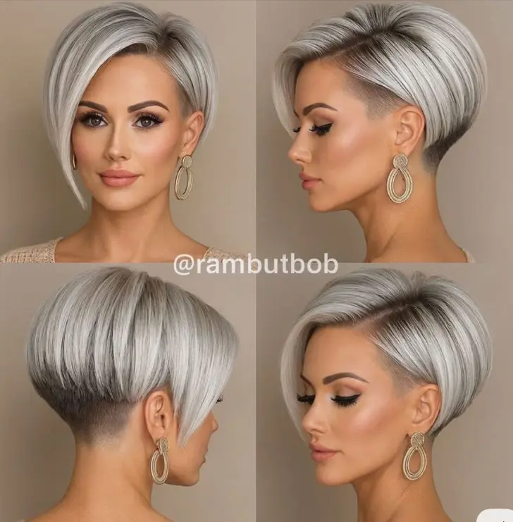 Стильная косая пикси с длинной челкой и гладкими прядями