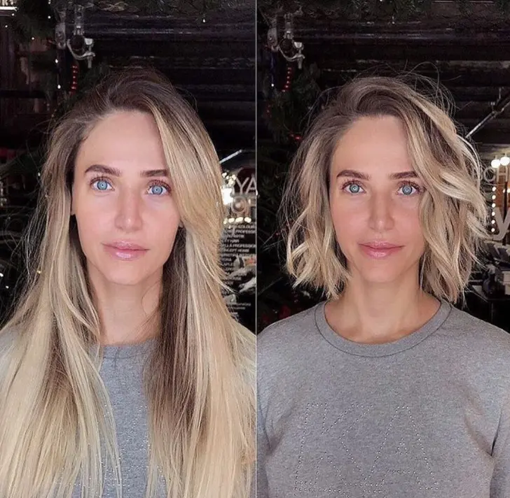 Стрижка боб освежающая волосы с пробором и лохматыми прядями