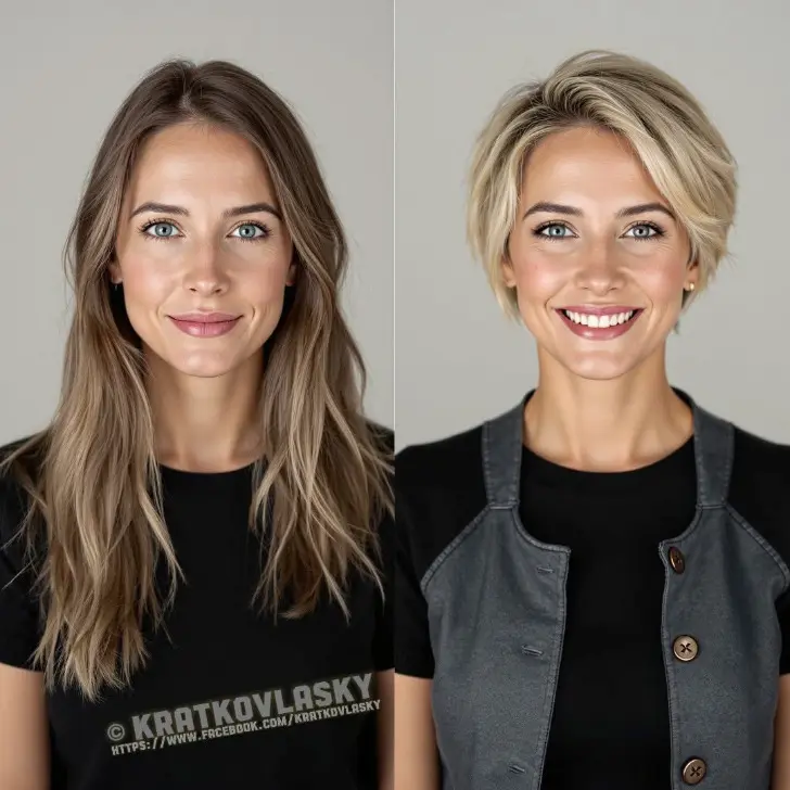 Стрижка пикси боб освежающий волосы с боковым пробором и косой челкой