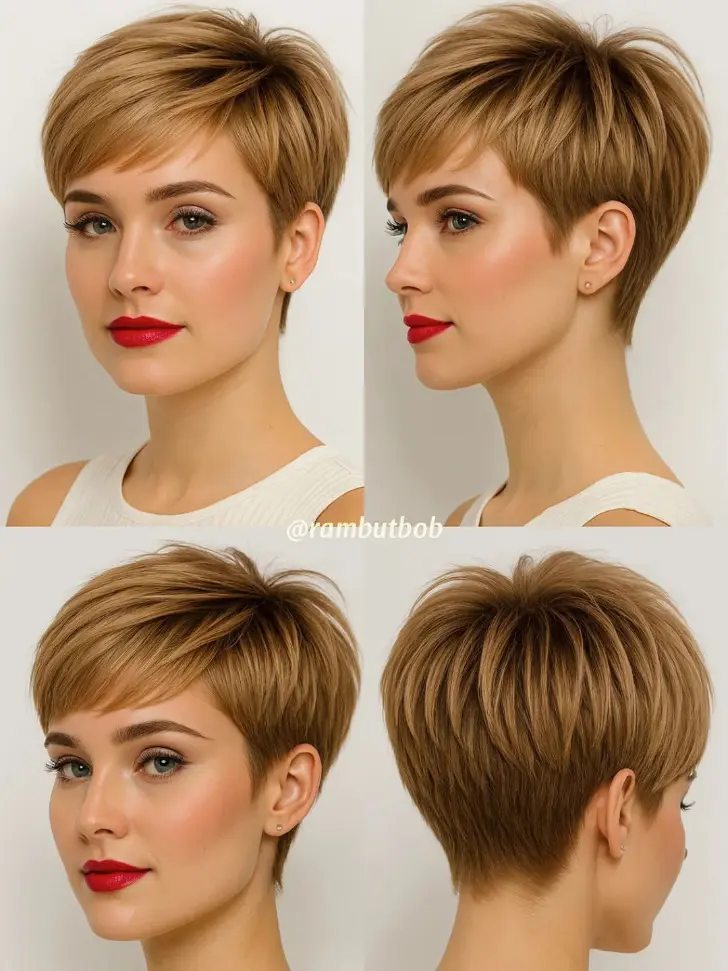 Стрижка пикси с косой челкой для женщин с полноватым лицом