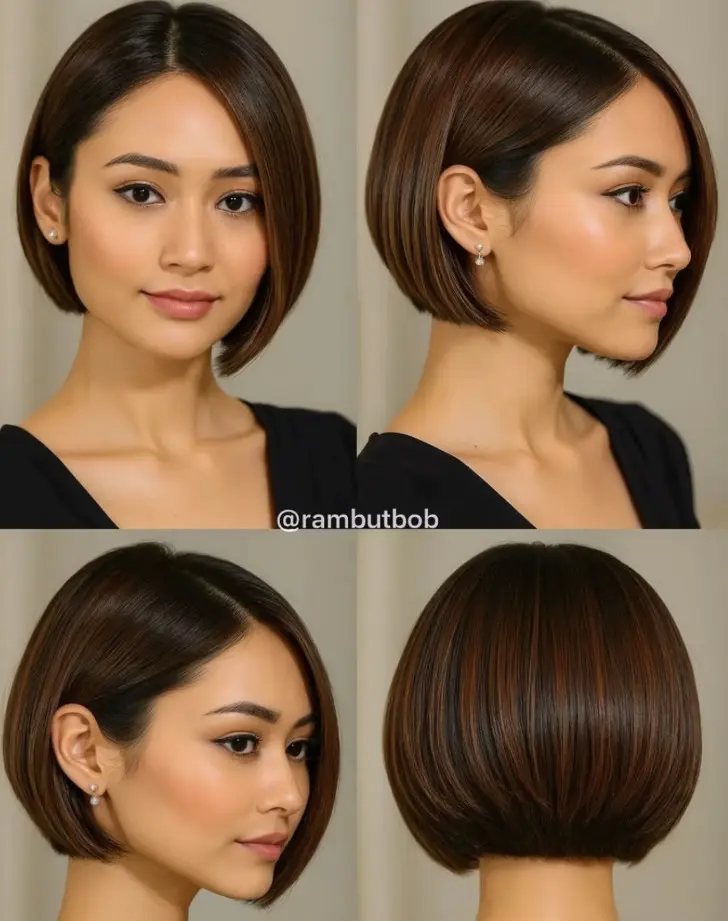 Аккуратное японское каре с прямыми волосами и открытым ухом