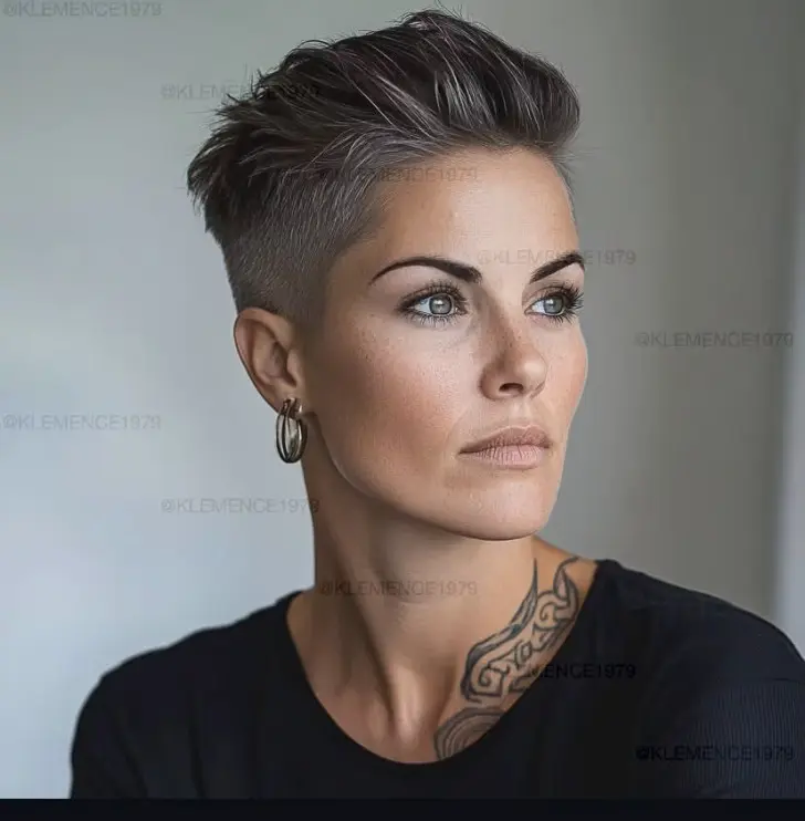 Дерзкая прическа с бритыми боками и волосами зачесанными назад