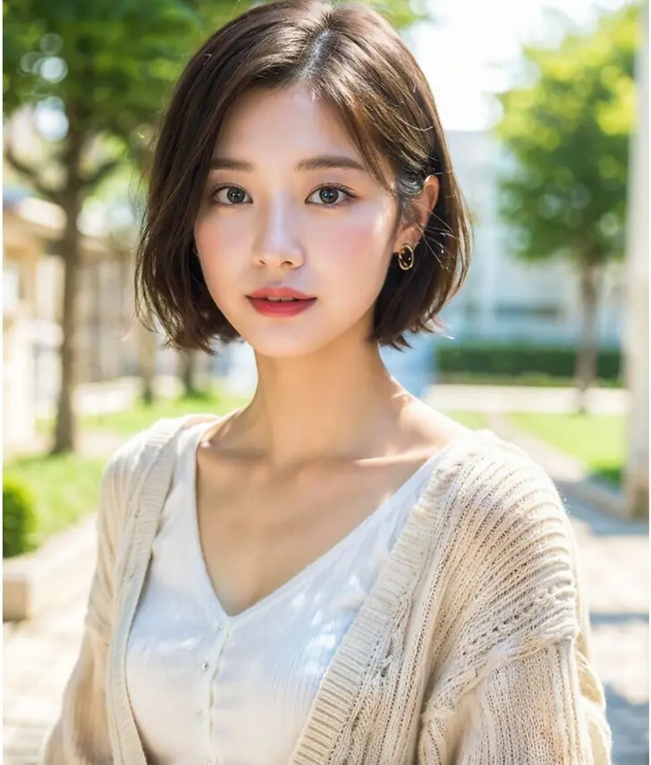 Элегантное японское каре с едва растрепанными волосами