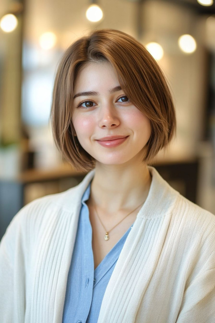 Классического кроя японское каре с тупыми кончиками и челкой