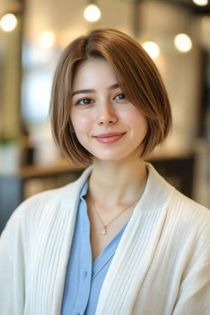 Классического кроя японское каре с тупыми кончиками и челкой