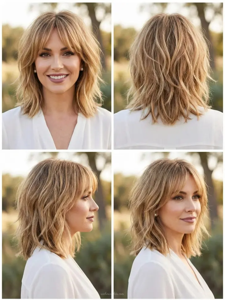 Объемная шегги боб до плеч с челкой шторкой