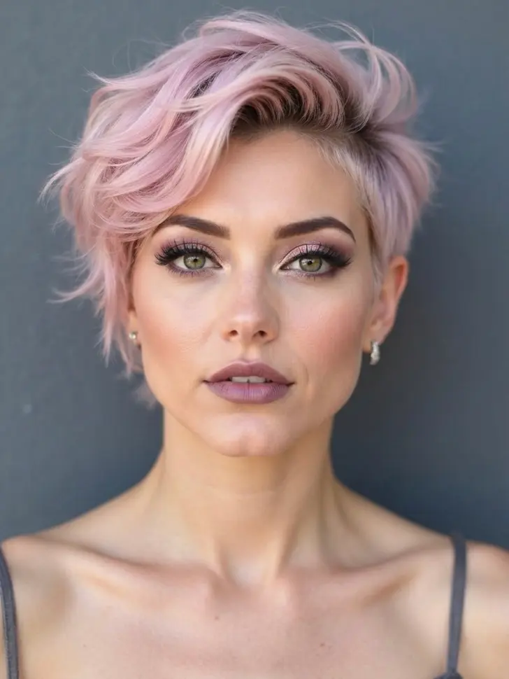 Пикси боб с лиловыми тонкими волосами с дерзкой укладкой