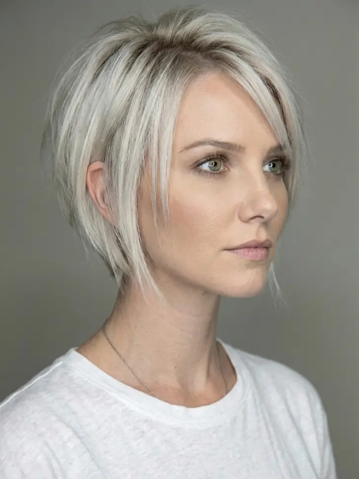 Пикси боб с тонкими волосами пробором с боку и приоткрытым ухом