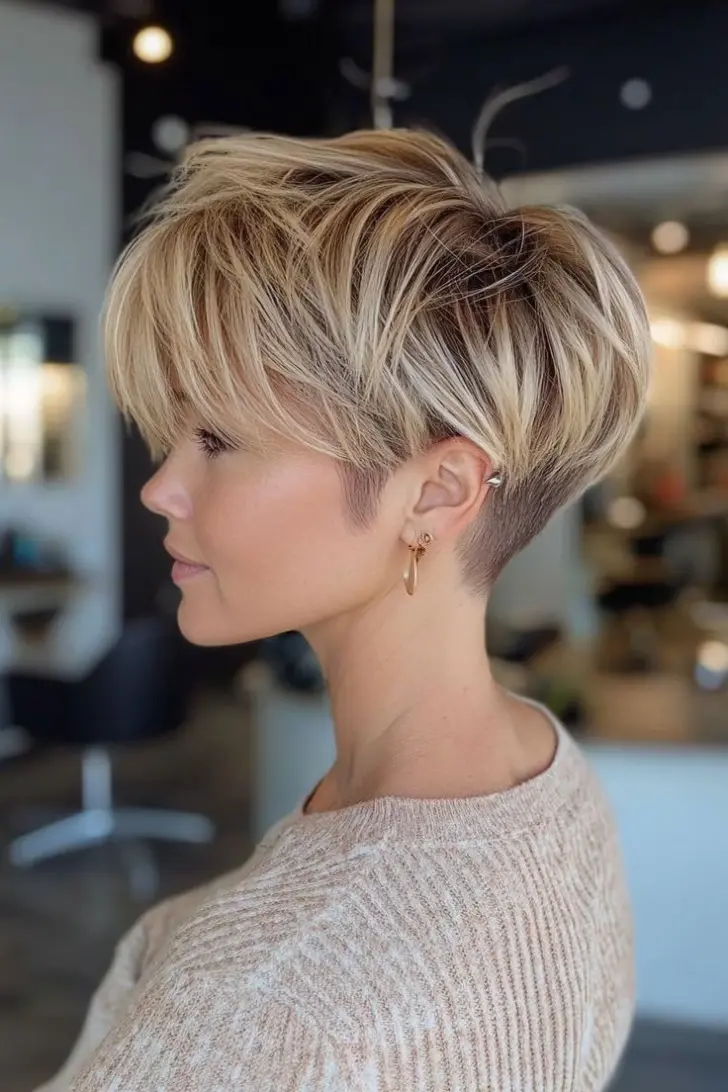 Прическа с подрезом и густыми растрепанными волосами