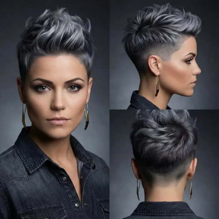 Рокерская прическа с бритыми бока и волосами зачесанными вверх