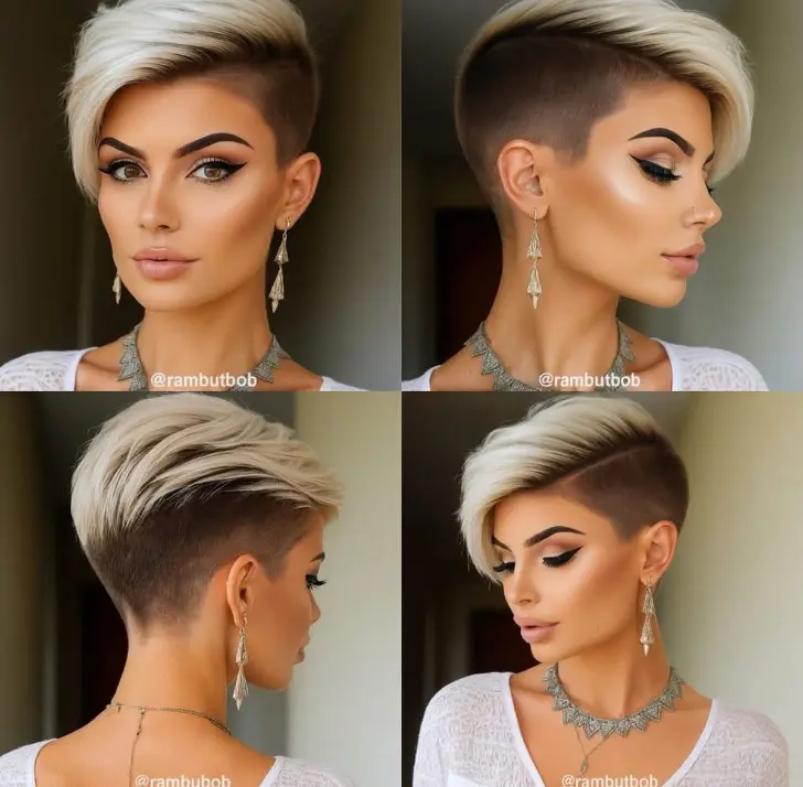 Шикарная и дерзкая прическа с бритыми боками и мелированными волосами