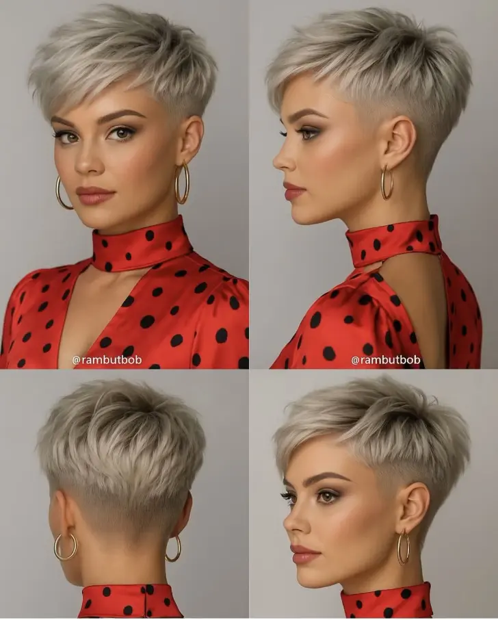 Слегка растрепанная изящная прическа с подрезом и челкой набок