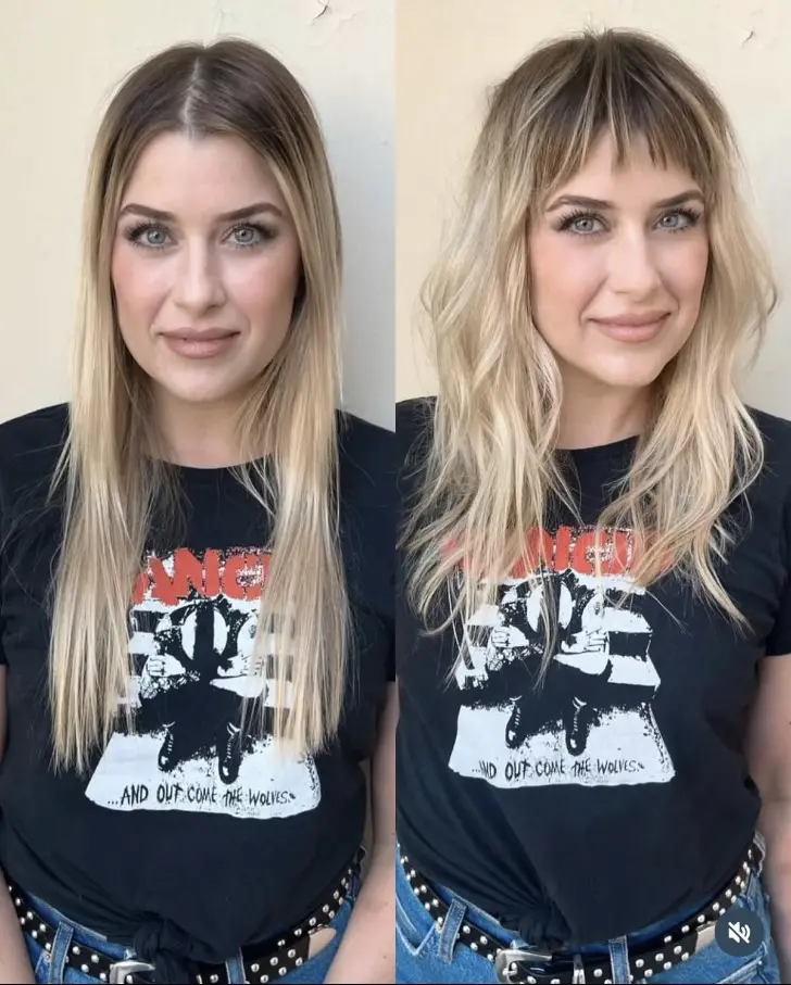 Трендовая длинная шегги с челкой и мелированными волосами