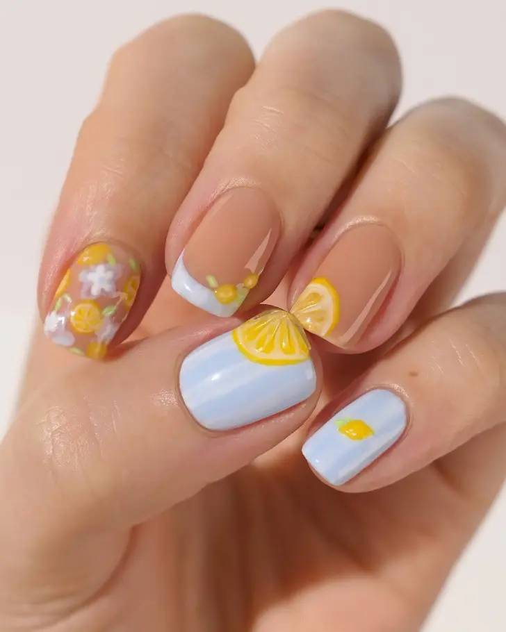 Весенний маникюр с сочными лимонами