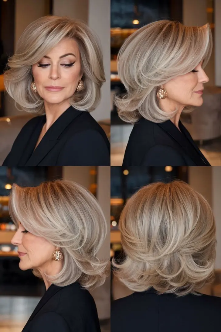 Элегантная стрижка шегги боб с мелированием и стильной челкой